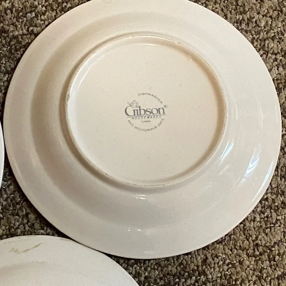 VTG, Gibson China Ivory Lot White Porcelain Dinner Plates with Pink Rose Accent